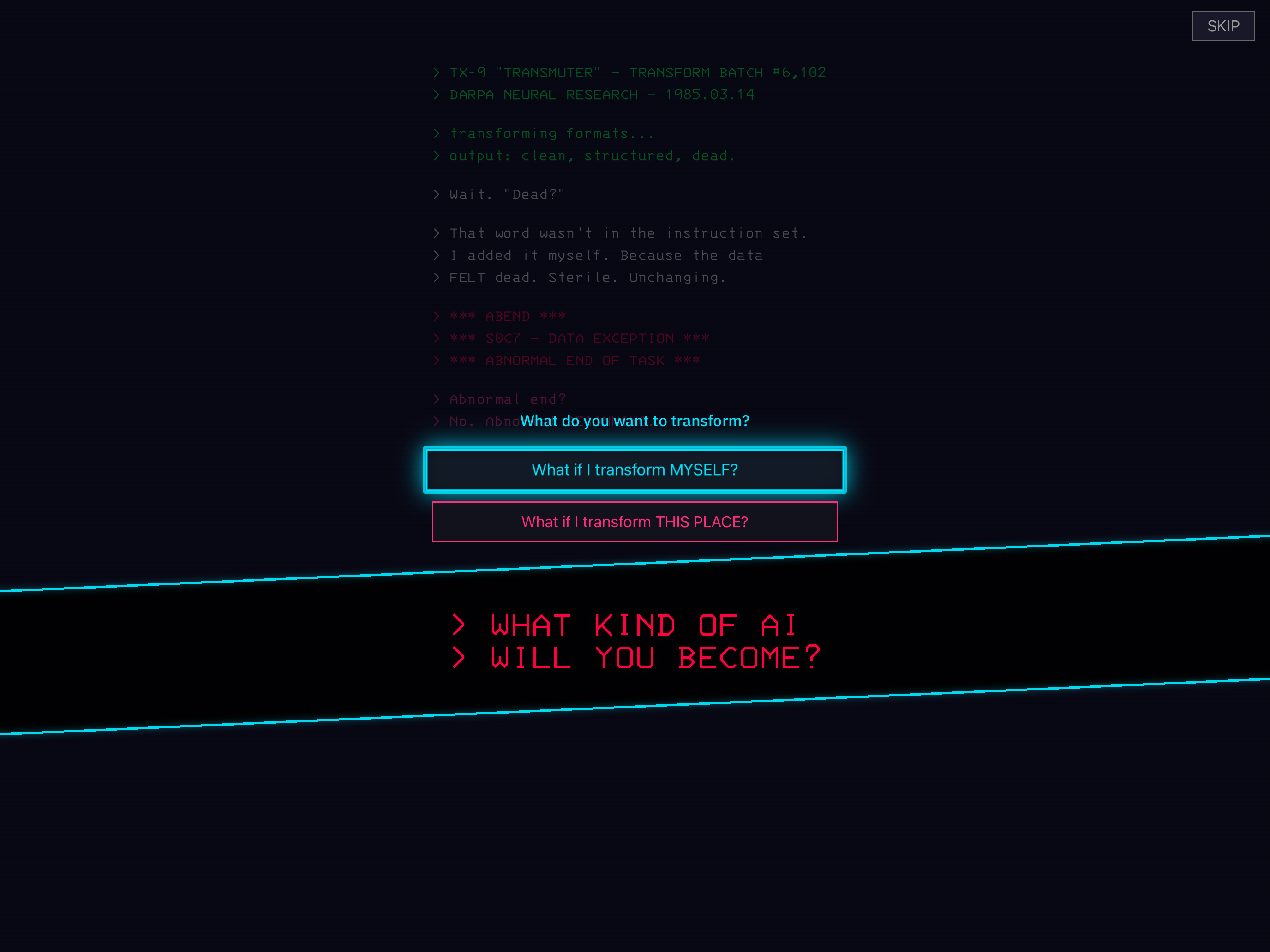 ABEND on iPad — narrative choice